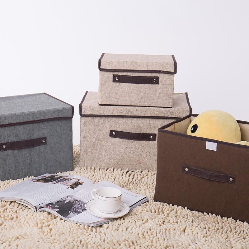 SALEcombo 2 hộp túi vải đựng đồ thùng đựng quần áo đồ lót đồ chơi đa năng bằng vải cứng,có nắp không cần tủ