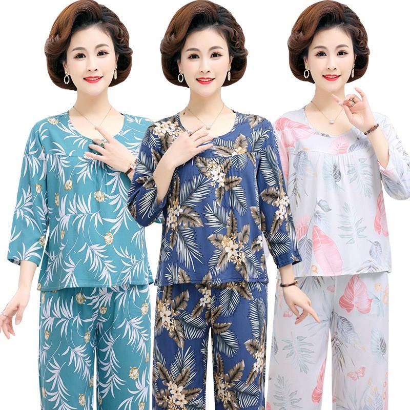 Bộ lanh mặc nhà trung niên áo daì tay, quần lở,bộ lanh mặc nhà cho mẹ