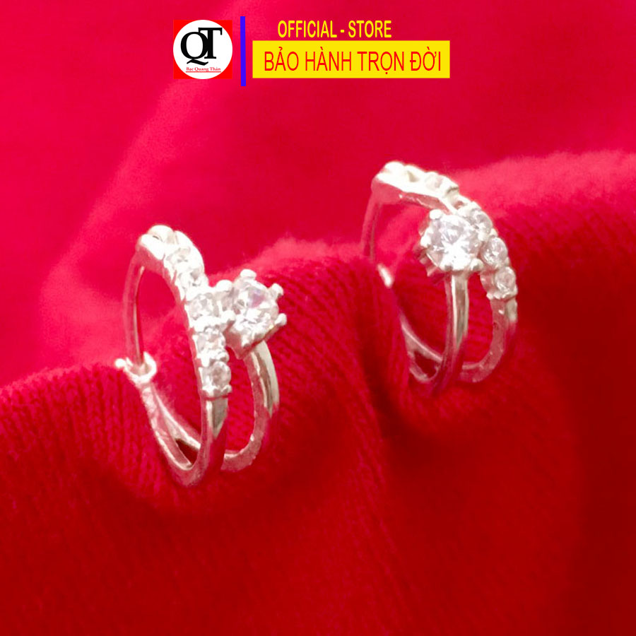 Khuyên tai trẻ con chất liệu bạc ta đeo sát tai gắn đá cobic trắng sáng trang sức Bạc Quang Thản - QTBT.CN156
