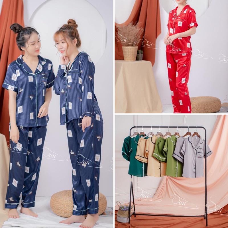 Đồ ngủ pyjama đẹp dành cho nữ, chất liệu lụa satin cao cấp, đồ mặc nhà kiểu dáng tay ngắn, quần đùi hoặc quần dài SANMAY