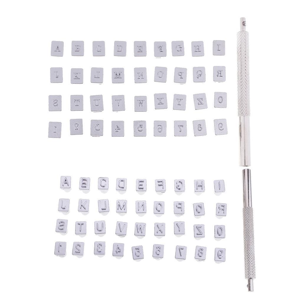 2 Set (Each 37pcs ) Number Alphabet Punch Set with Metal Handle Leather Tool