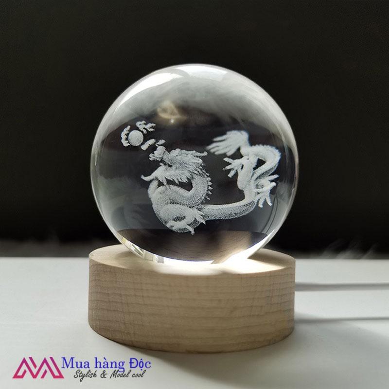 Bộ Quà Tặng Quả Cầu Pha Lê 3D larser LED 12 Con Giáp Tuổi Thìn