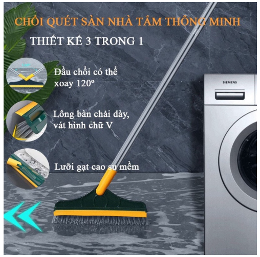 Chổi Chà Sàn, cây chà sàn nhà tắm, Quét Lau Sàn Nước, chổi cọ nhà vệ sinh 2 trong 1 GD768-ChoiXanh