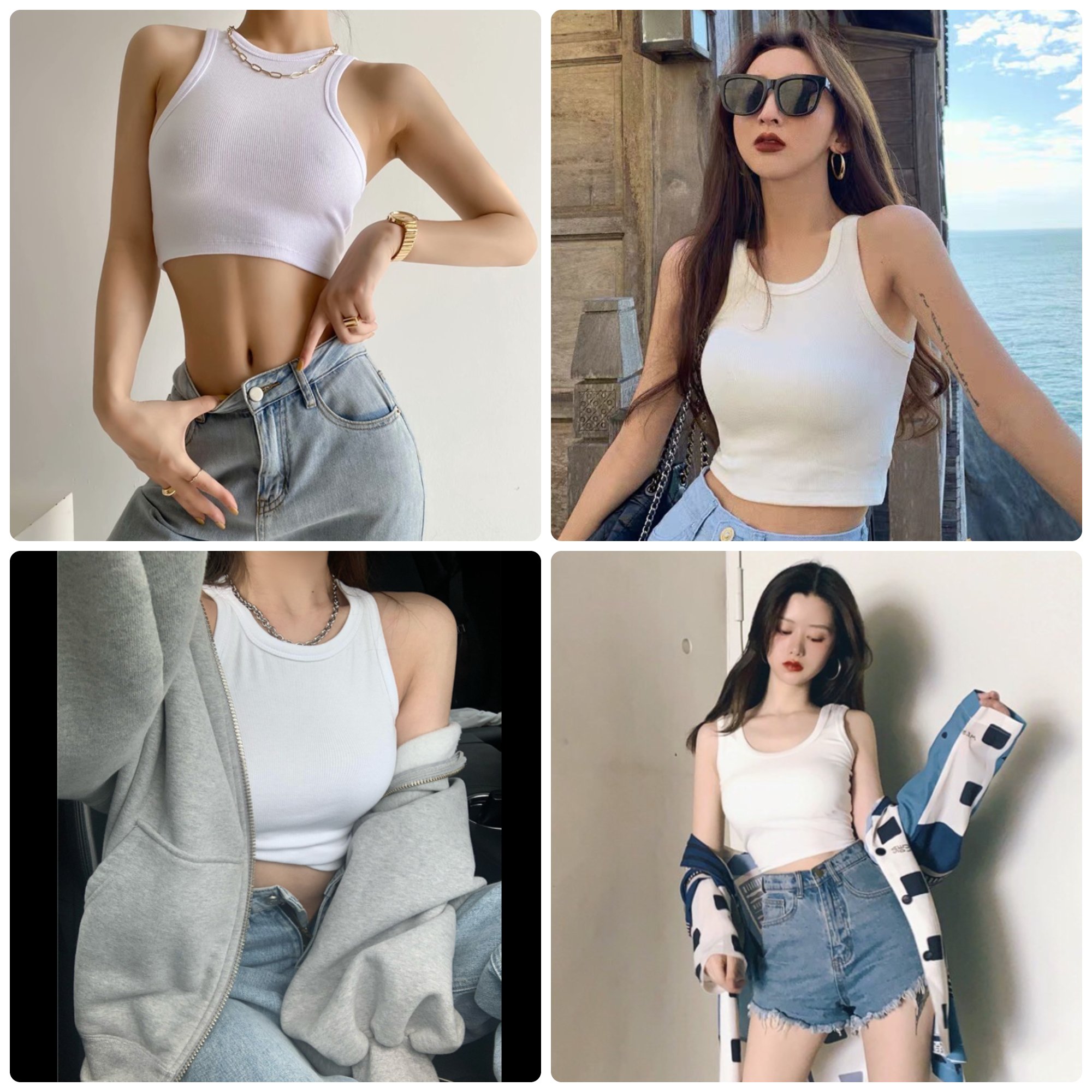 Áo Croptop ba lỗ quyến rũ chất bozip 1 lớp thoáng mát phối blazer cardigan đồ tập gym cực thời trang