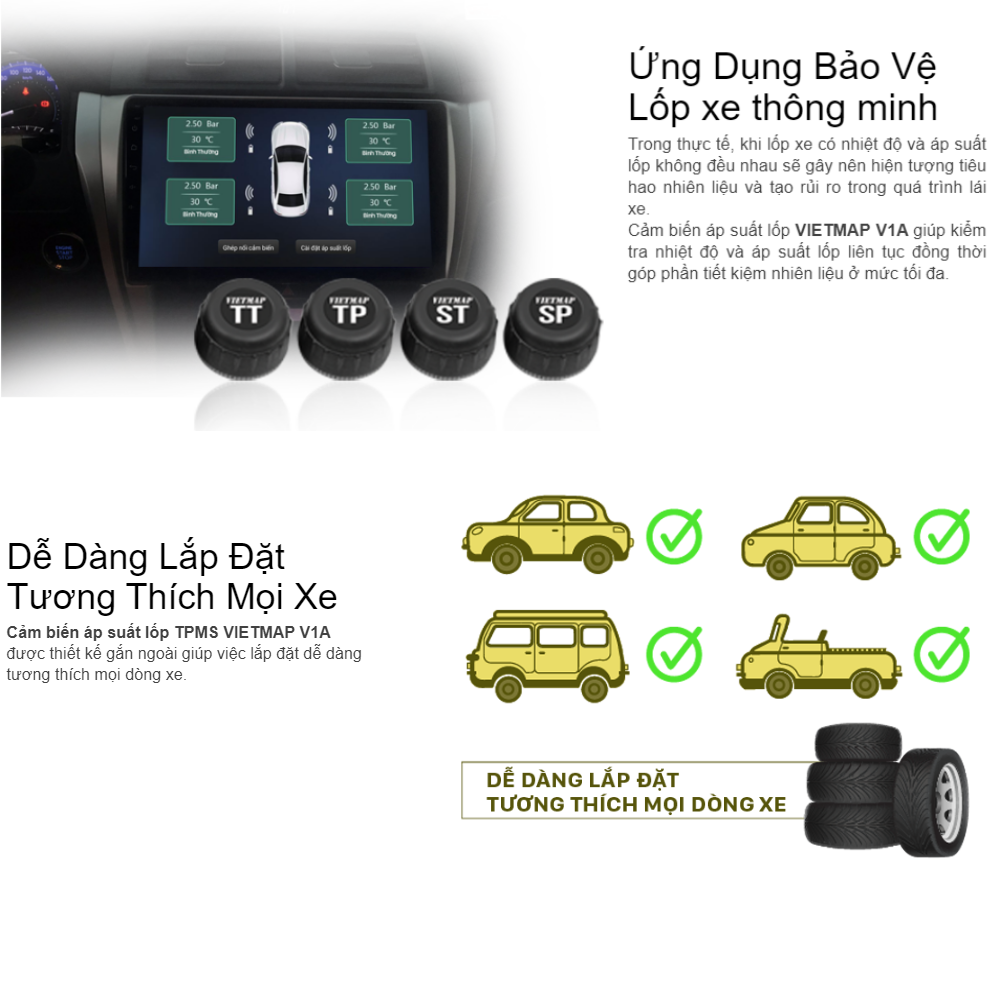 Cảm Biến Áp Suất Lốp TPMS VIETMAP V1A - Hàng Chính Hãng