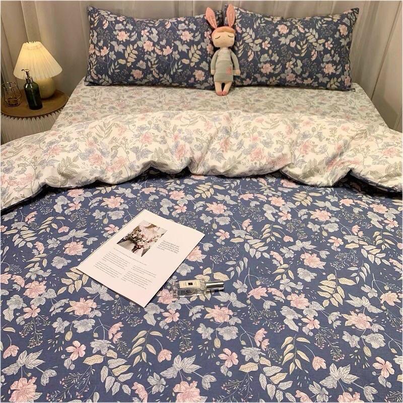 Bộ Chăn Ga Gối Cotton Living 100%cotton Hàng Nhập Khẩu Cao Cấp 4 Món Hoa Mùa Hè Vintage