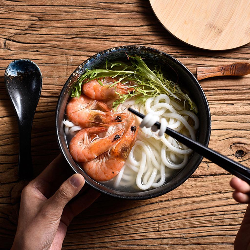 Ceramic Bowl Japanese Style Salad Bowl Creative Soup Bowl with Lid Spoon Bowl for Noodles and Rice Gifts