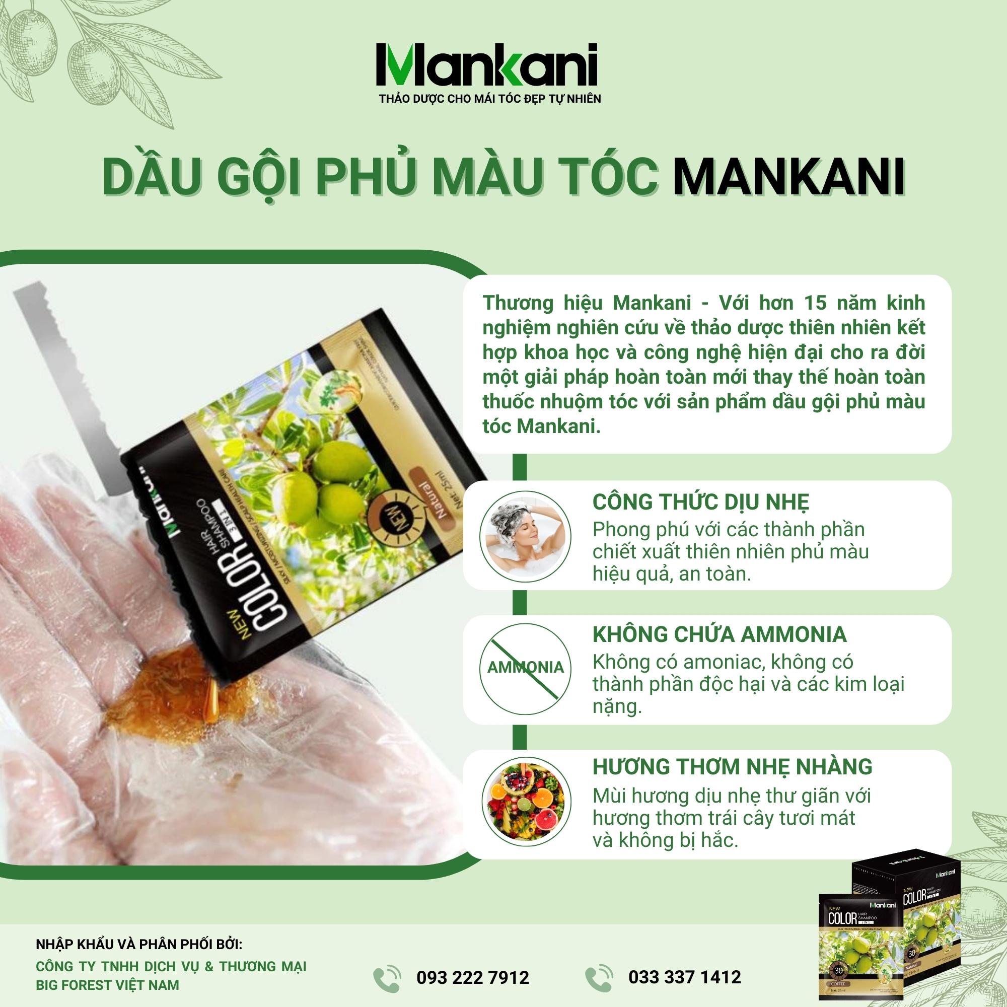 Gói Dầu Gội Nhuộm Tóc, Phủ Bạc Thảo Dược Mankani [Gói 25ml - Nâu Đen