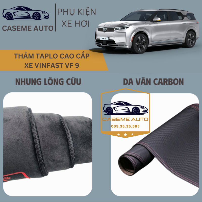 [VINFAST VF 9] Thảm Taplo 3 Lớp Dành Cho Xe VINFAST VF 9, Nhung Lông Cừu Và Da Vân Carbon Cao Cấp - Hàng Chính Hãng