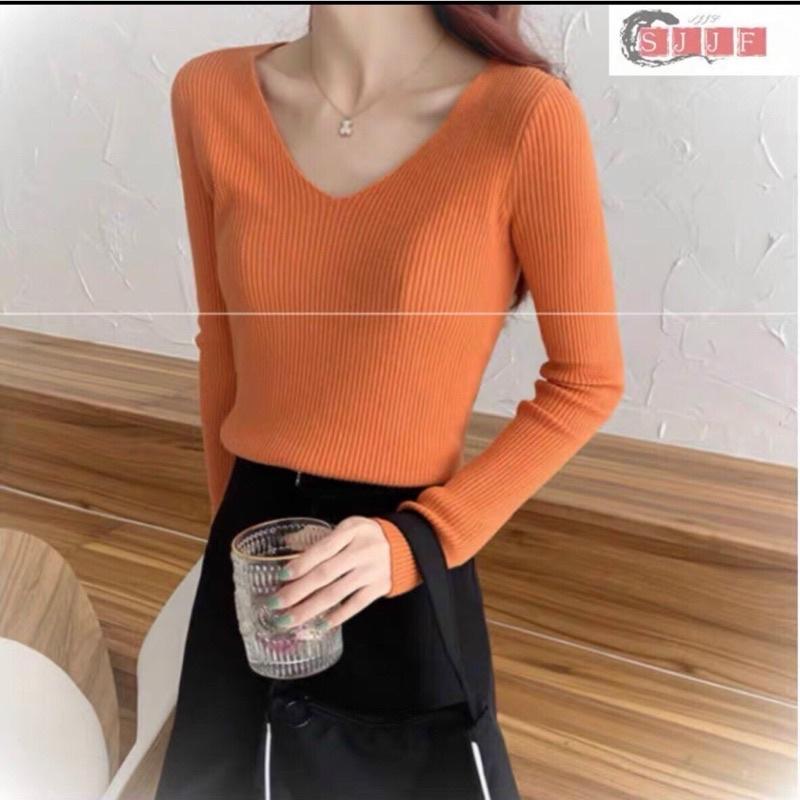 Áo len nữ dệt kim dài tay cổ tim bais nhiều màu