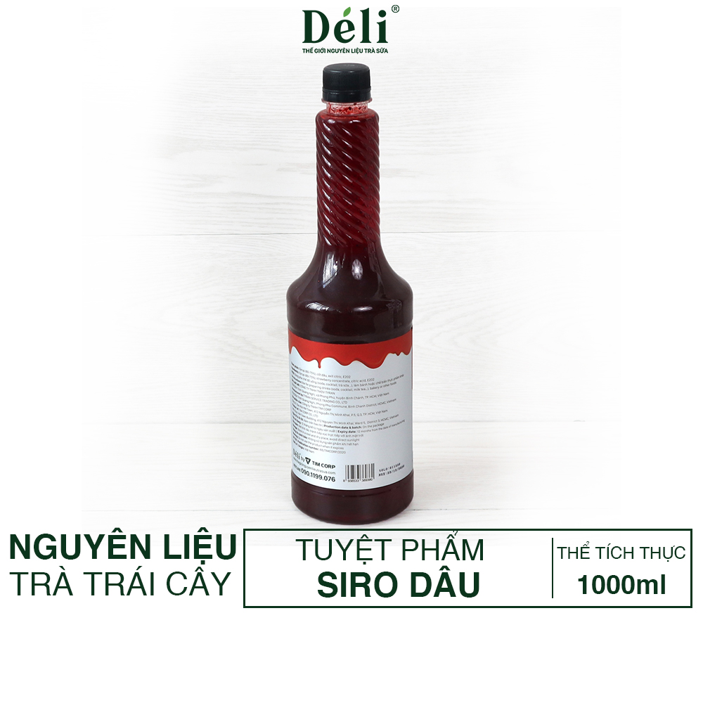 Siro dâu Déli chai 1lit, HSD: 12 tháng Nguyên liệu pha chế trà trái cây, soda,...
