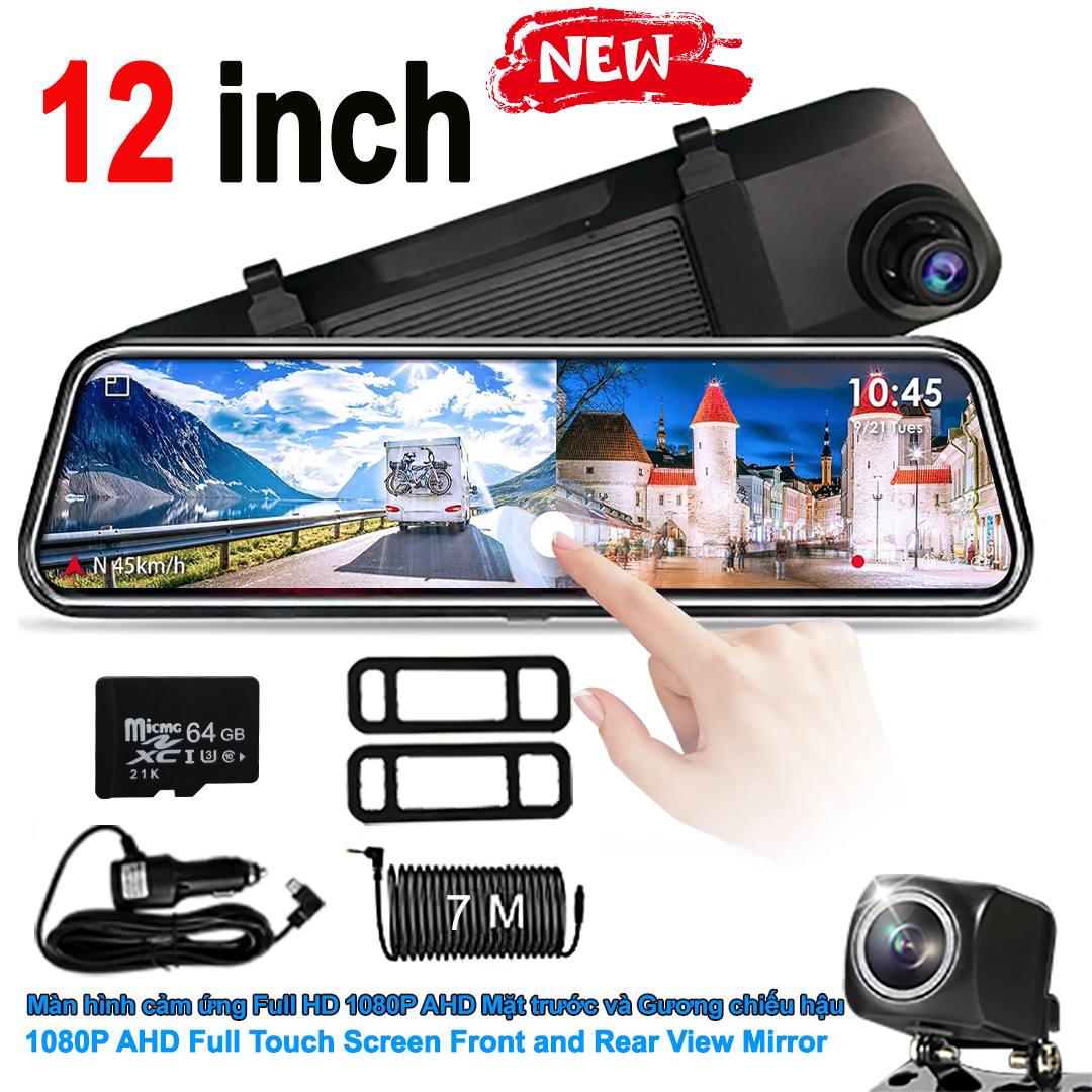 Camera sau trên gương chiếu hậu Full 2K với màn hình cảm ứng 12 inch IPS Gương Dash Cam