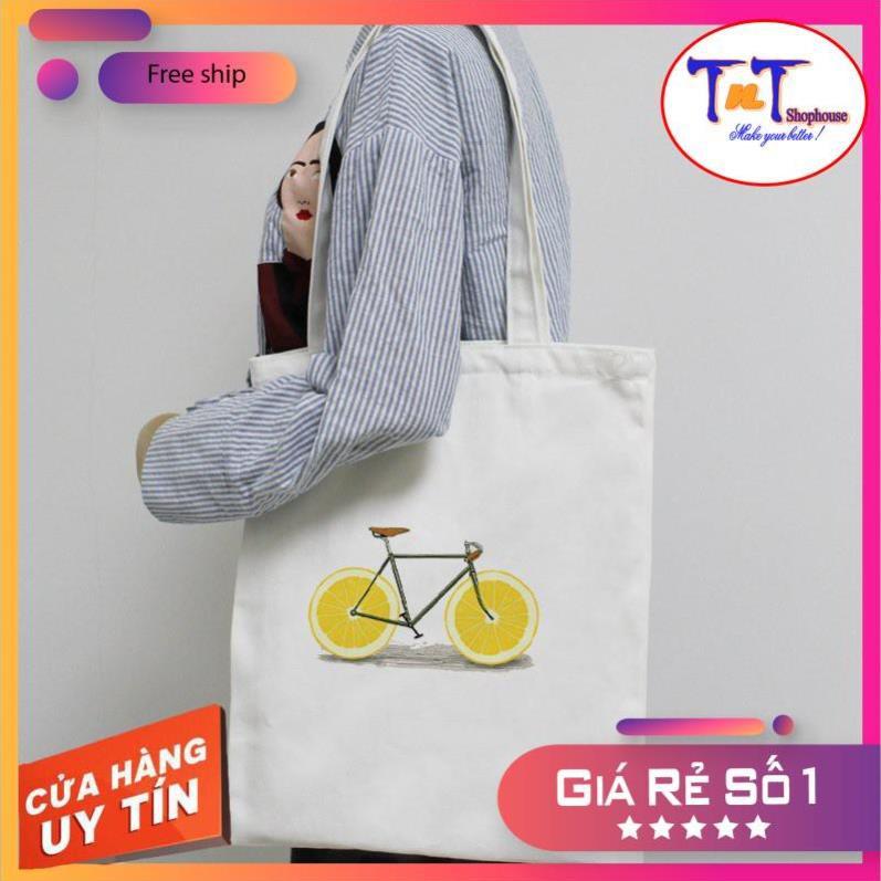 TT19 Túi tote vải Canvas đeo vai phong cách Ulzzang, vải bố form Unisex Vintage