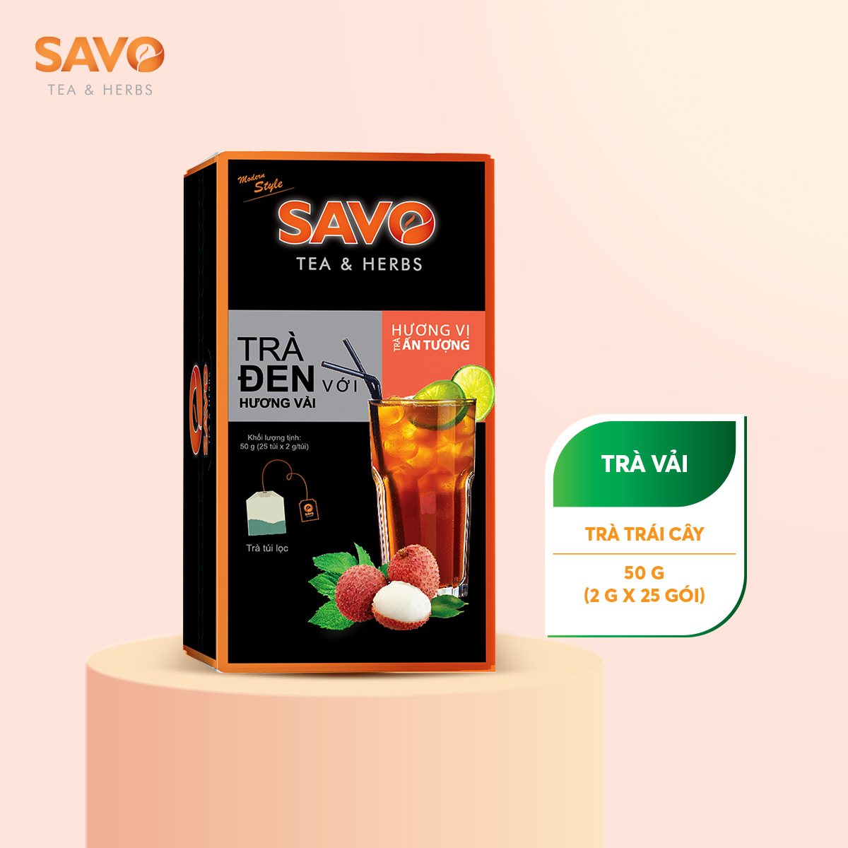 Set quà tặng 2 hộp Trà Đen Hương Vải túi lọc tặng kèm 1 ly thủy tinh chịu nhiệt (2 x 25 túi lọc, ly 390ml)
