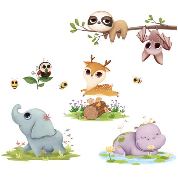 Decal trang trí tường - Những chú động vật đáng yêu