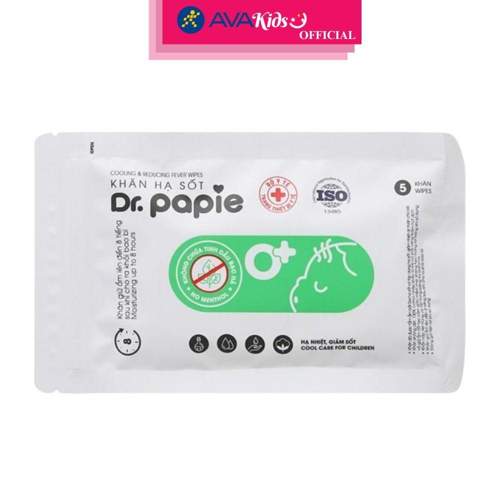 Khăn hạ sốt Dr.Papie cho bé từ 0 tháng (hộp 5 cái) - Hàng Chính Hãng