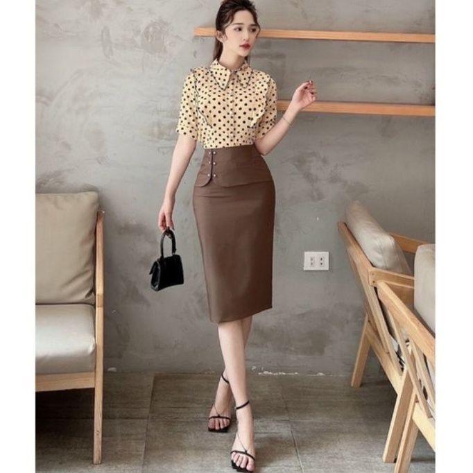 Chân Váy Bút Chì Dáng Dài Công Sở đáp tà đính cúc cách điệu