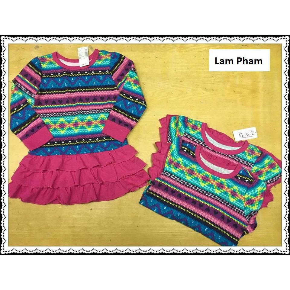 T7.66_Đầm thun hoạ tiết thổ cẩm Place nhí 6m-3y