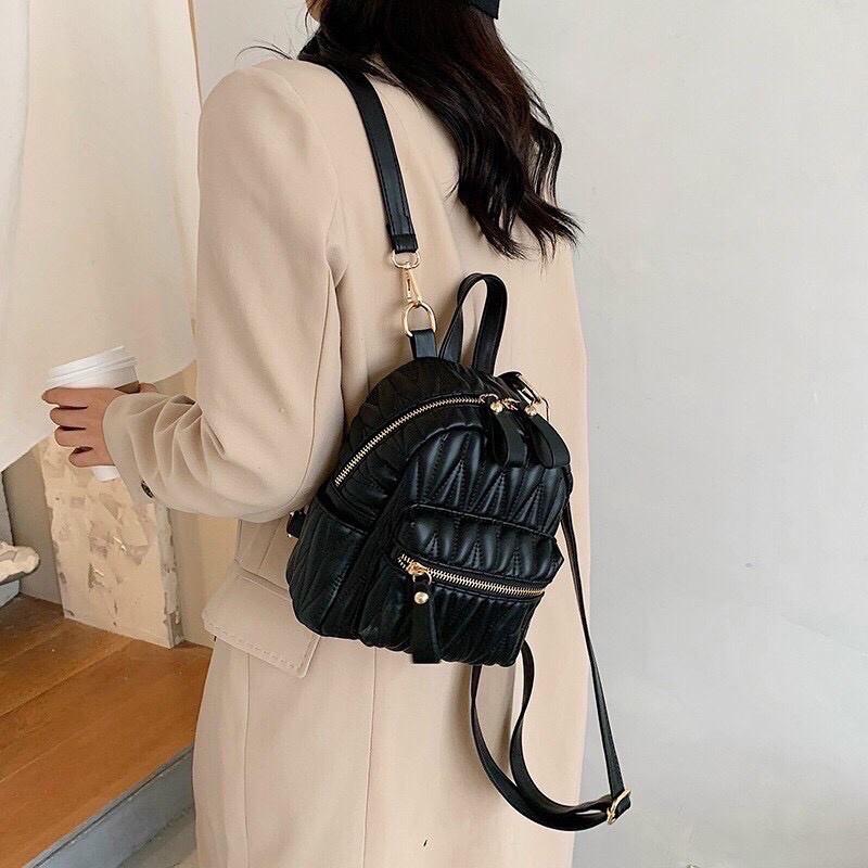 Balo thời trang nữ ZuCi nhỏ gọn tiện lợi mang đi chơi du lịch xinh xắn họa tiết kẻ trám phong cách Hàn Quốc cá tính - B55A56