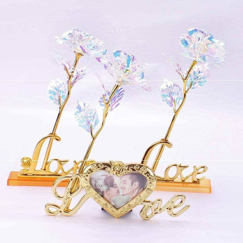 Quà 8/3 Ý Nghĩa Cho Mẹ, Cho Vợ, Cho Bạn Gái Hoa Hồng Galaxy Phát Sáng Golden Rose Có Đèn Led Khung Hình Chữ Love