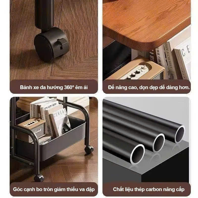 Kệ Đẩy 3 Tầng Mặt Gỗ Đa Năng, Kệ Đựng Đồ Spa, Showrom, Nhà Bếp Đồ Khô Có Bánh Xe