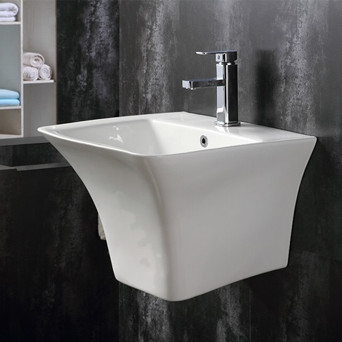 Chậu lavabo treo tường liền chân màu trắng phong cách hiện đại