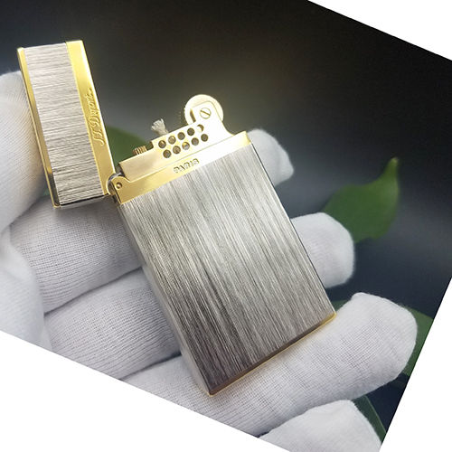 Vỏ Hột Quẹt Bật Lửa Upon DX134B Xăng Đá Họa Tiết Xám Xước Viền Vàng - Dùng Xăng Bấc Đá Cao Cấp Cao Cấp