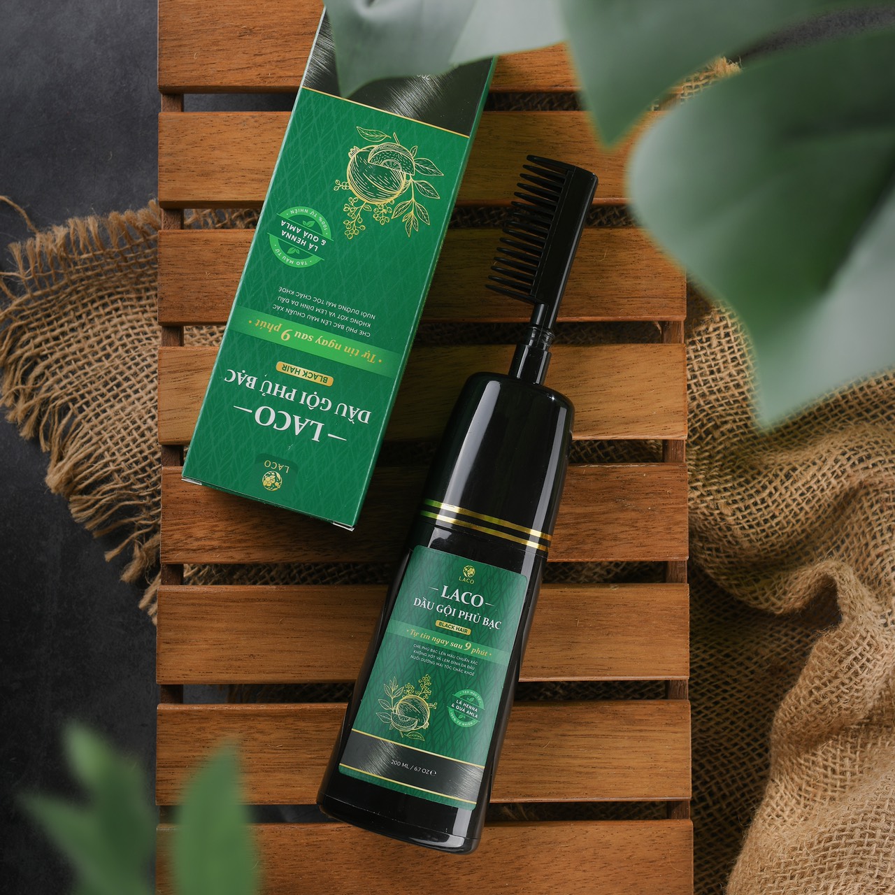 Dầu Gội Phủ Bạc LACO Black Hair, Nhuộm Tóc Đen Thảo Dược Chỉ Sau 9 Phút, Nhuộm Tại Nhà An Toàn 200ml