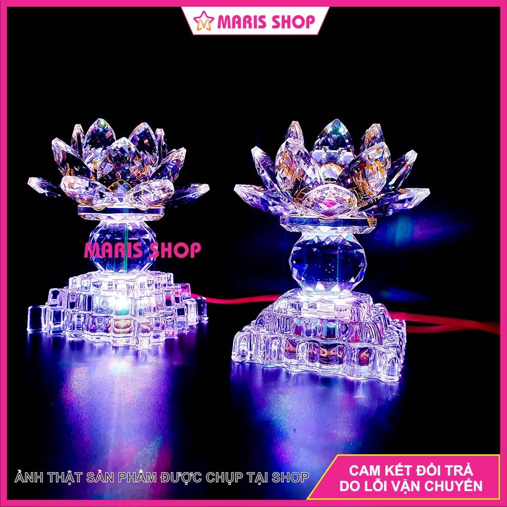 Đèn Hoa Sen PHA LÊ Nguyên Khối LED Đổi Màu Để Bàn Thờ Phật, Bàn Thờ Gia Tiên,Đèn Thờ Đẹp