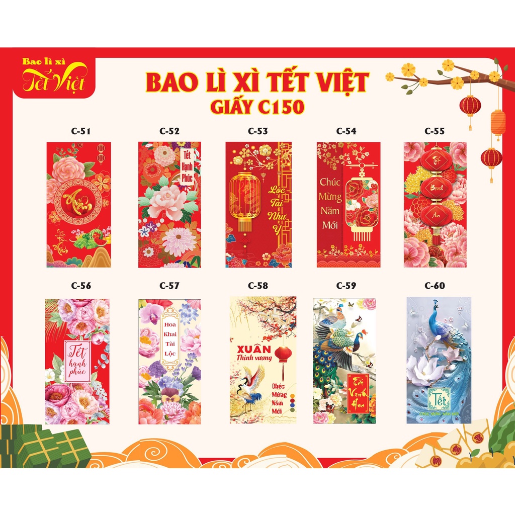 COMBO 10 -50 BAO LÌ XÌ TRUYỀN THỐNG CAO CẤP NHIỀU MẪU RẤT ĐẸP - BAO LÌ XÌ GIÁ SỈ MẪU MỚI LIÊN TỤC