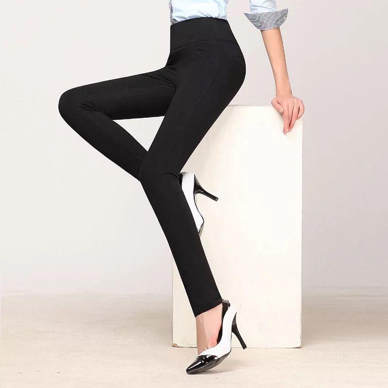 Cao Cấp Skinny Đen Quần Legging Nữ Quần Plus Kích Thước Quần Bút Chì Co Giãn Mỏng Quần Tây Nữ Hàn Quốc Mùa Đông Xếp Chồng Lên Nhau Quần S-6XL