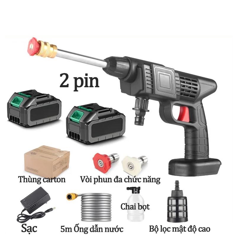 Máy Rửa Xe Cầm Tay Mini 48V, Máy Xịt Rửa Tăng Áp, Công Suất 400W, 2 Pin Dùng Tại Nhà Tiện Lợi