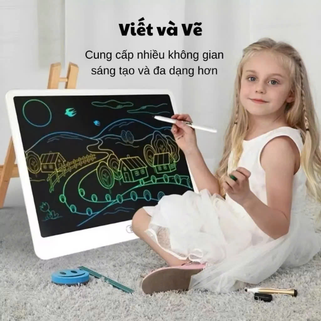 Bảng Viết Cảm Ứng Điện Tử 3D Đa Sắc 16 Inch Thông Minh Tự Xóa Dành Cho Bé - Bảng Vẽ Đồ Họa Bút Dạy Học LCD MÀU TRẮNG - Hàng Chính Hãng