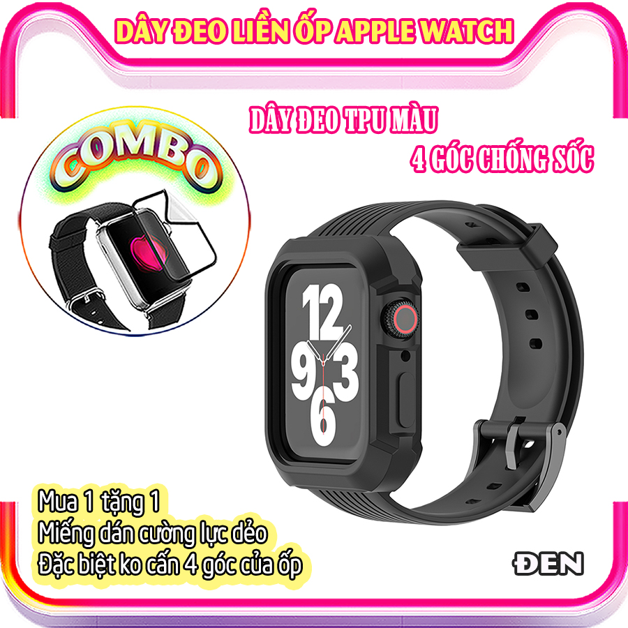 Dây Đeo liền ốp dành cho Apple Watch 7/6/5/4/3/2/1 size 38/40/41/42/44/45mm TPU màu 4 góc chống sốc - nhiều màu (tặng cường lực dẻo theo size)