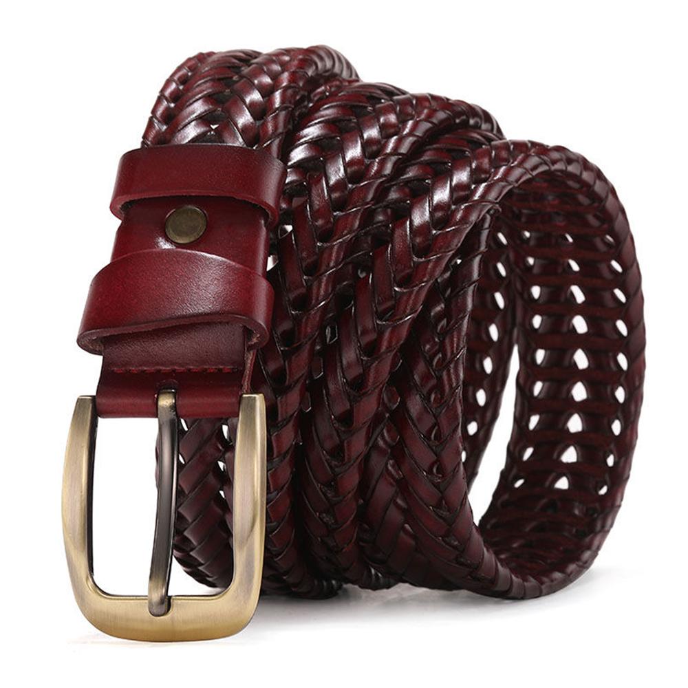 Nam Da Thật Chính Hãng Da Bện Dây Webbing Chất Lượng Cao Tay Vintage Thắt Lưng Nam Vàng Khóa Gài Cổ Cho Quần Jean Dây Đeo HQ212