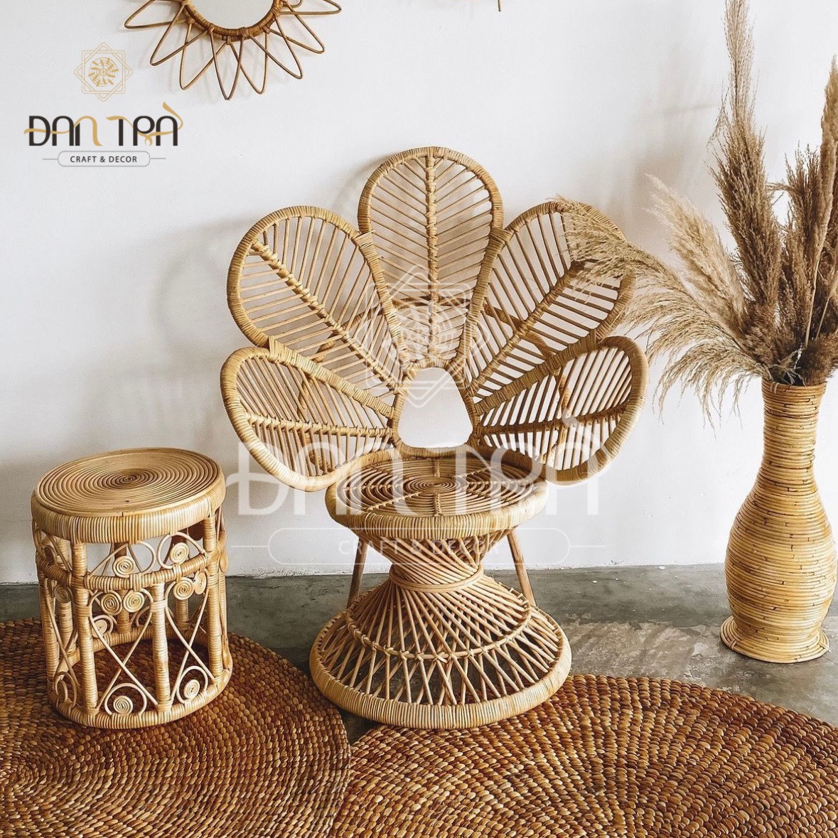 Ghế Mây Cánh Hoa, Ghế Mây Decor Phòng, Ghế 5 cánh, Nội Thất Mây Tre ĐAN TRÀ