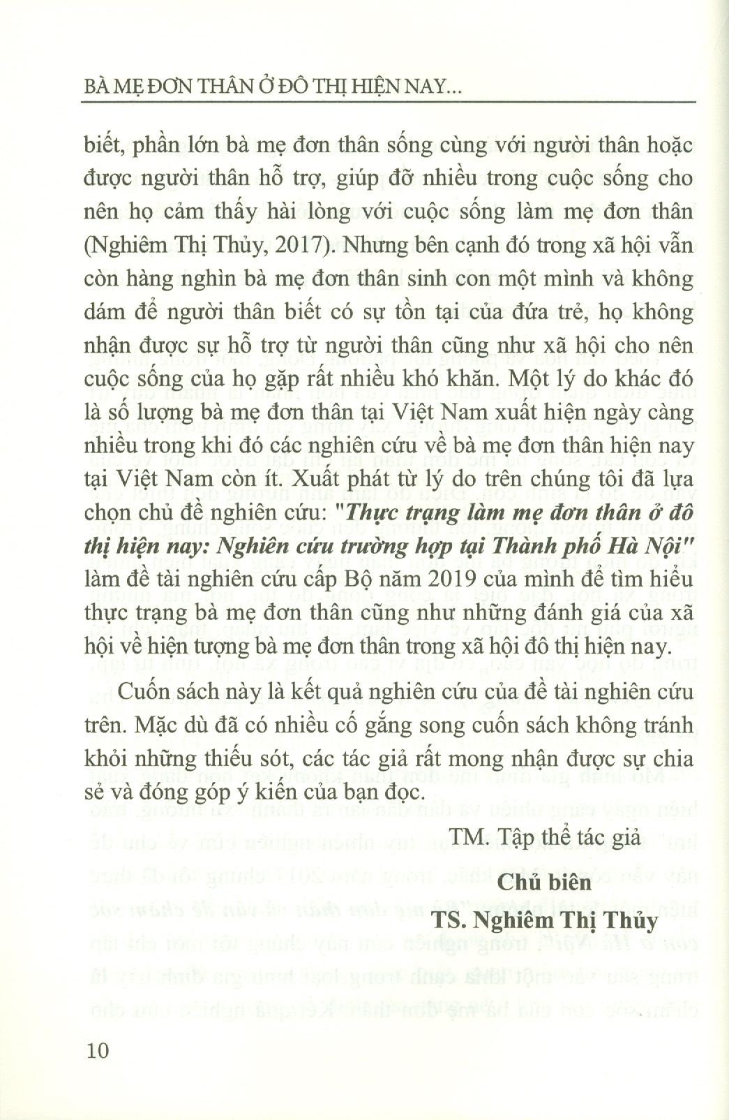 Bà Mẹ Đơn Thân Ở Đô Thị Hiện Nay - Nghiên Cứu Trường Hợp Tại Thành Phố Hà Nội (Sách chuyên khảo)