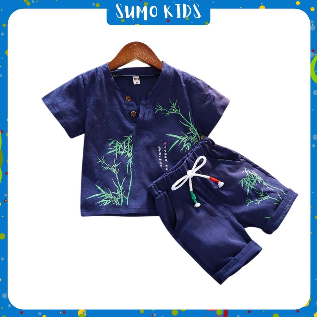 Hàng Cao Cấp Bộ Cộc Tay Cho Bé In Hình Cây Tre Chất Đũi Cực Xinh - SUMO KIDS