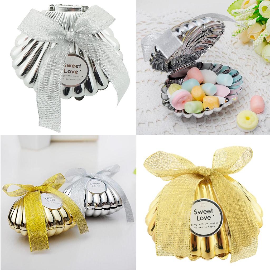 6 Pieces Plastic Shell Shape Candy Boxes Wedding Party Gift Favor Gold