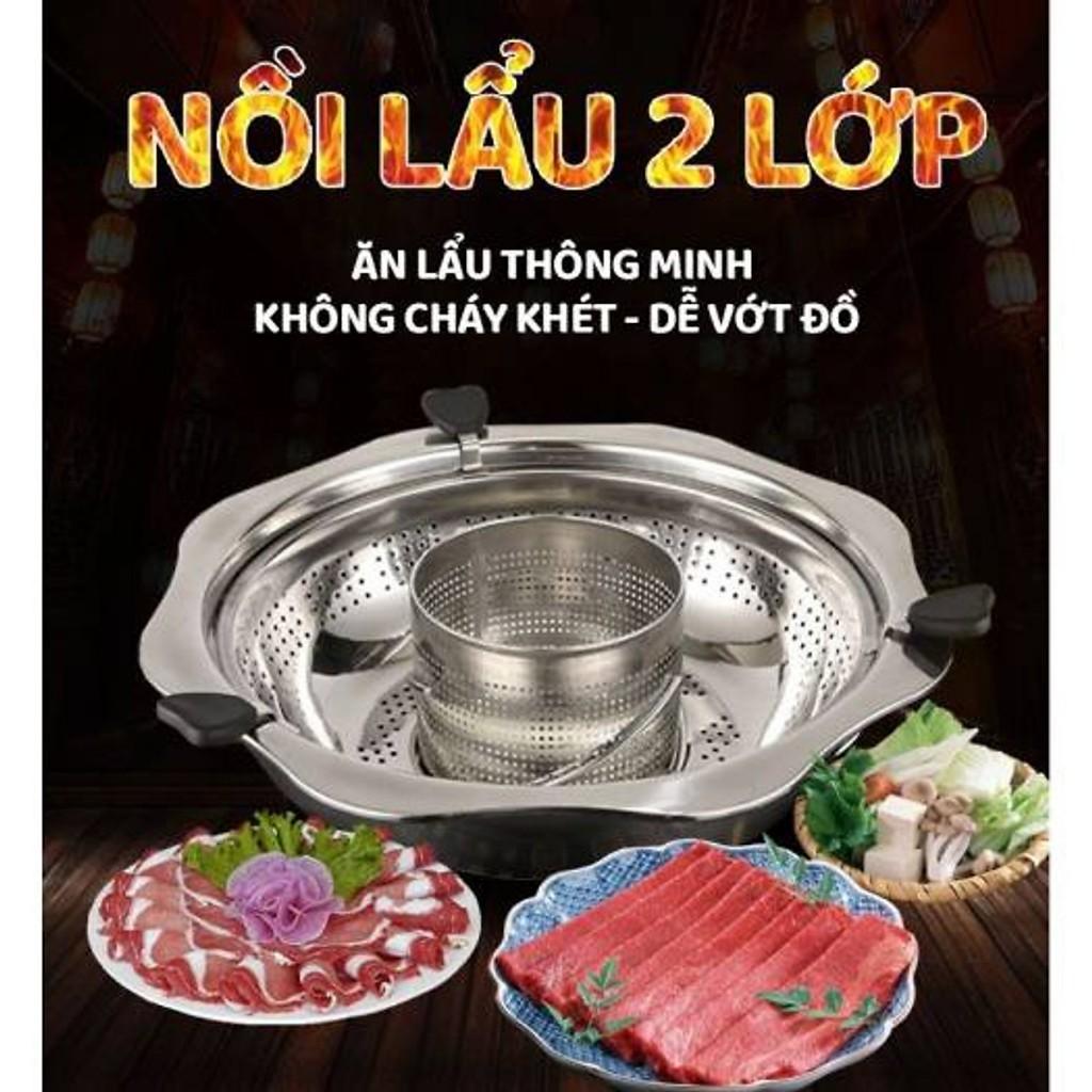 [KoSuyTu] Nồi Lẩu Xoay 2 Tầng/ 2 Ngăn Đa Năng Hàn Quốc - Dùng Được Bếp Từ &amp; Bếp Ga - KT 32cm Cho 6-8 Người Ăn