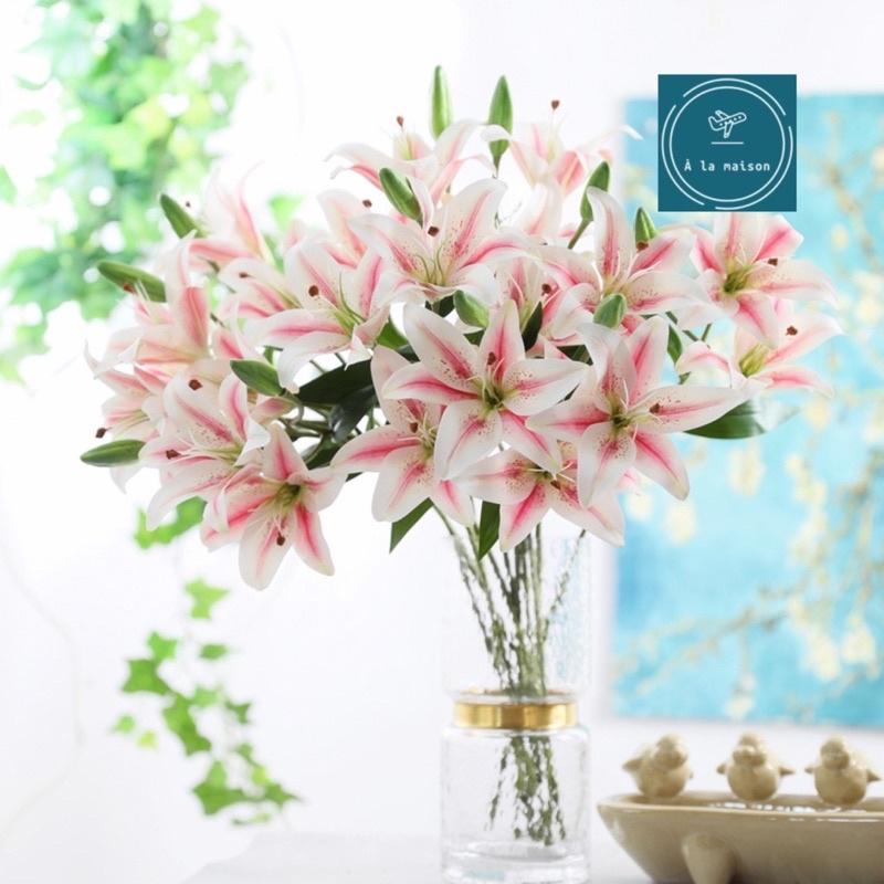 Cành hoa Lily 62cm đẹp sang trọng, hoa decor trang trí, hoa lụa cao cấp