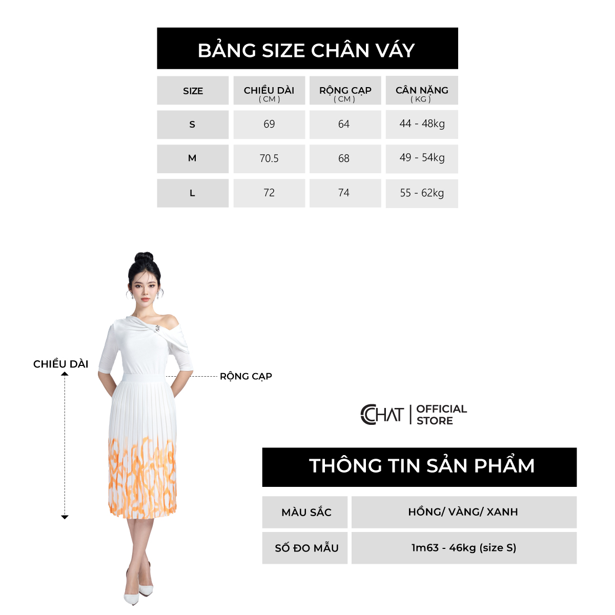 Chân Váy Họa Tiết Dập Ly Dáng Xòe Chất Lụa Cao Cấp 12CDL5002LT