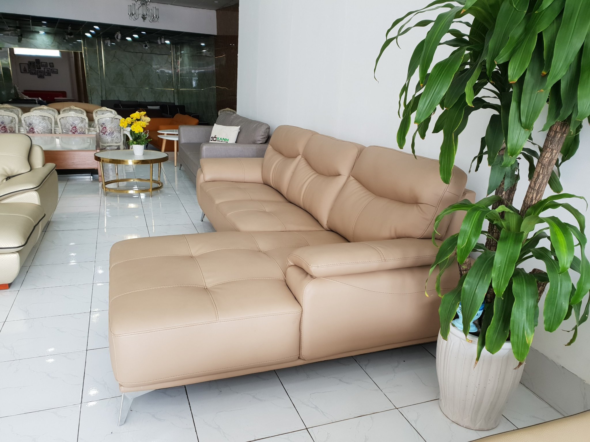 Bộ Ghế Salon Da Cao Cấp _ Sofa Phòng Khách _ Màu Kem _ Size 2700 x 1700