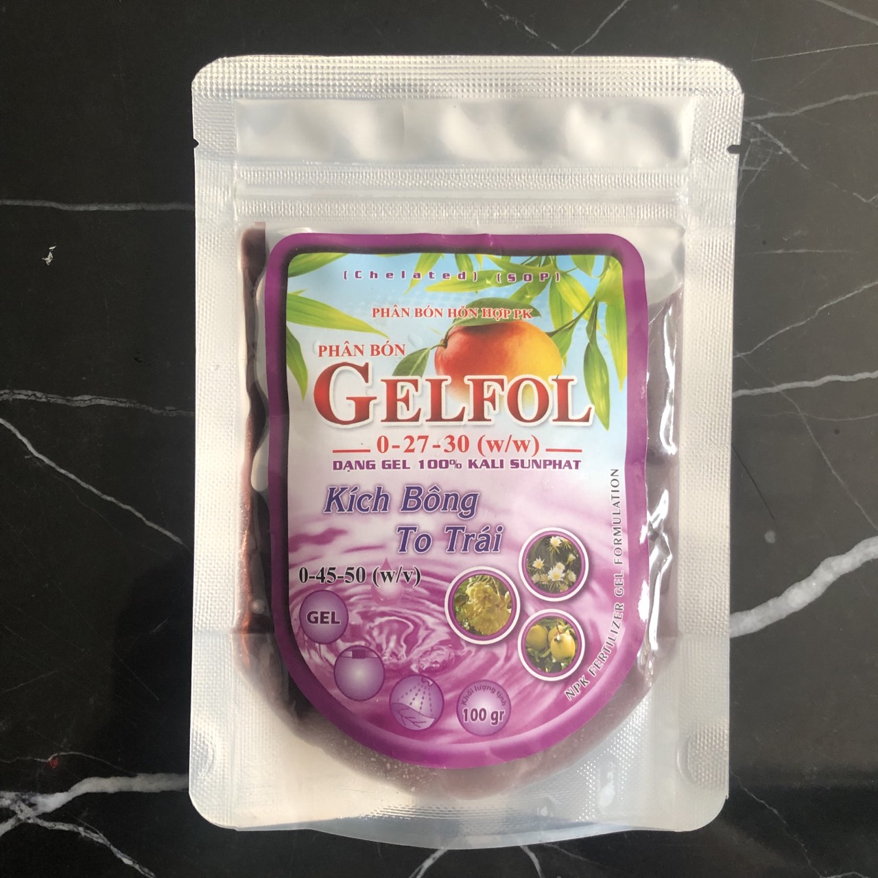 Phân bón PK GELFOL 0-45-50 ra hoa đồng loạt, tỉ lệ đậu hoa trái cao, hạn chế rụng trái non dạng gel đậm đặc
