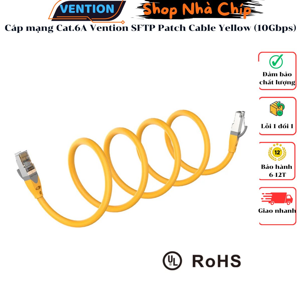 Cáp mạng Cat.6A Vention SFTP Patch Cable Yellow (10Gbps)- Hàng Nhập Khẩu