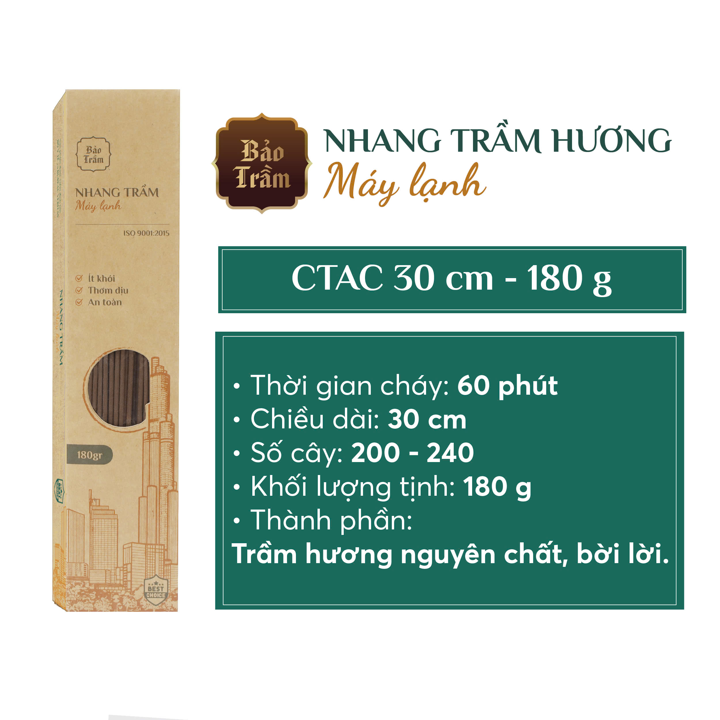 Nhang Trầm Máy Lạnh – Hộp Nâu| Bảo Trầm – Hương Trầm Dịu, Không Cay Mắt, Dùng Tốt Cho Phòng Điều Hòa