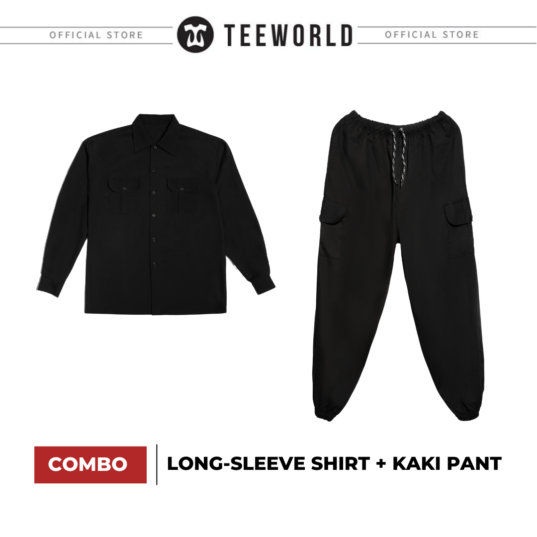 Combo Áo sơ mi Teeworld tay dài Long-Sleeve &amp; Quần Jogger Teeworld Khaki Teeworld túi hộp Đen