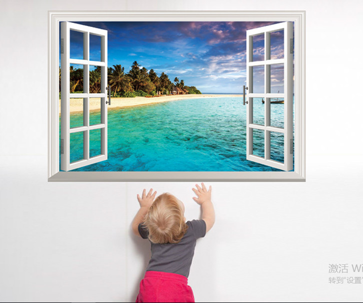 Decal Trang Trí Cửa Sổ Bãi Biển Bờ Cát Trắng