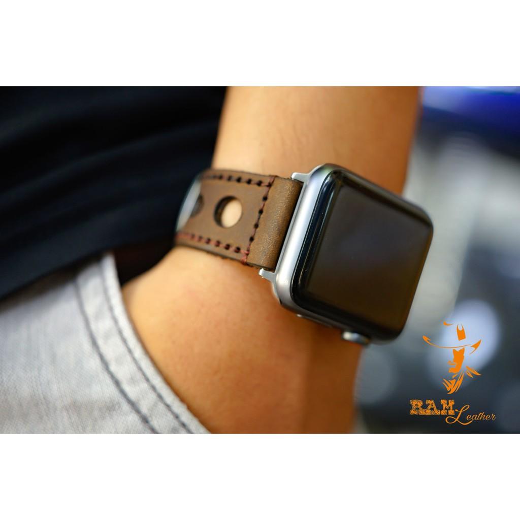 DÂY APPLE WATCH DA BÒ NÂU ĐẤT VỚI 3 LỖ RALLY THOÁNG KHÍ – RAM D1 CỰC CHẤT