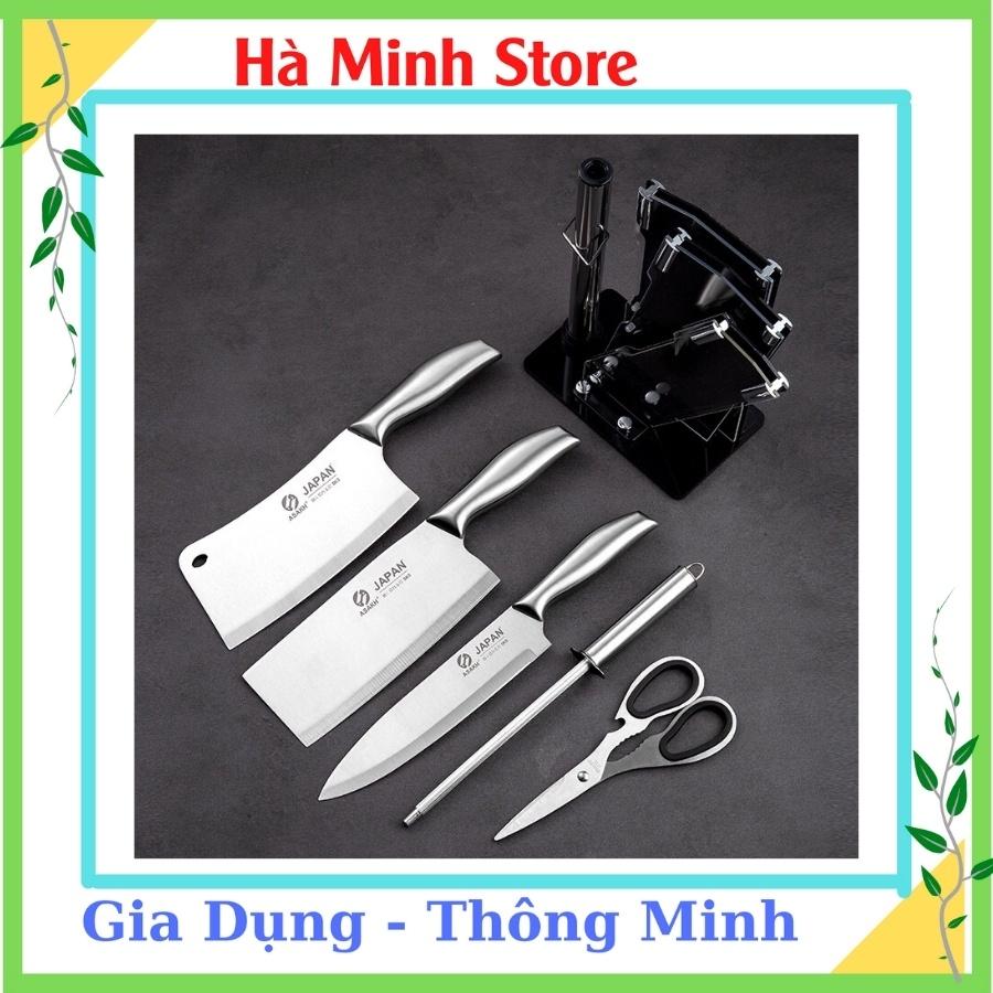 Bộ Dao Nhật 6 Món SEKI Inox Cao Cấp Nguyên Bản, Hàng Nội Địa Nhật Tặng Kèm Giá Để Dao Tiện Lợi